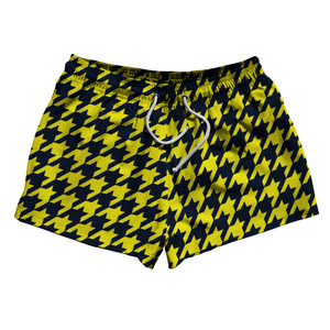 Blue Navy And Yellow Bright Houndstooth 2.5" Swim Shorts Made In USA Blue Navy And Yellow Bright Houndstooth 2.5" Swim Shorts Made In USA