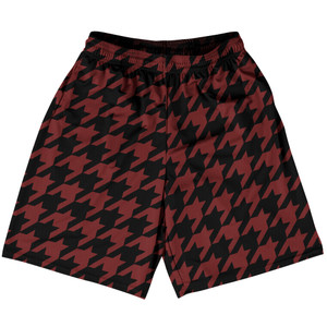 Red Maroon And Black Houndstooth Basketball Practice Shorts Made In USA Red Maroon And Black Houndstooth Basketball Practice Shorts Made In USA