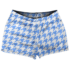 Blue Carolina And White Houndstooth Shorty Short Gym Shorts 2.5" Inseam Made In USA Blue Carolina And White Houndstooth Shorty Short Gym Shorts 2.5" Inseam Made In USA
