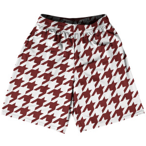 Red Maroon And White Houndstooth Basketball Practice Shorts Made In USA Red Maroon And White Houndstooth Basketball Practice Shorts Made In USA