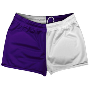 Purple Lakers And White Quad Color Shorty Short Gym Shorts 2.5" Inseam Made In USA Purple Lakers And White Quad Color Shorty Short Gym Shorts 2.5" Inseam Made In USA