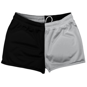 Black And Grey Medium Quad Color Shorty Short Gym Shorts 2.5" Inseam Made In USA Black And Grey Medium Quad Color Shorty Short Gym Shorts 2.5" Inseam Made In USA