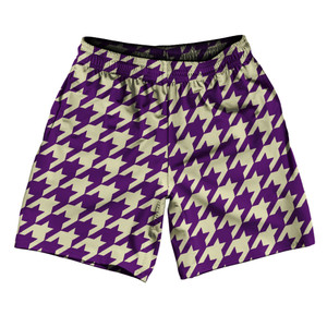 Purple Medium And Vegas Gold Houndstooth Athletic Running Fitness Exercise Shorts 7" Inseam Shorts Made In USA Purple Medium And Vegas Gold Houndstooth Athletic Running Fitness Exercise Shorts 7" Inseam Shorts Made In USA