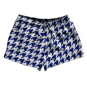 Blue Royal And White Houndstooth 2.5" Swim Shorts Made In USA Blue Royal And White Houndstooth 2.5" Swim Shorts Made In USA