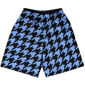 Blue Carolina And Black Houndstooth Basketball Practice Shorts Made In USA Blue Carolina And Black Houndstooth Basketball Practice Shorts Made In USA