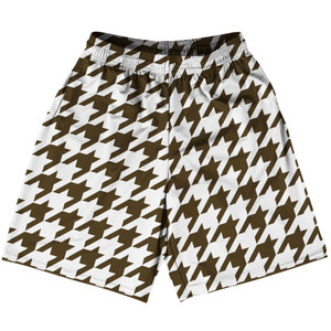 Brown Dark And White Houndstooth Lacrosse Shorts Made In USA Brown Dark And White Houndstooth Lacrosse Shorts Made In USA