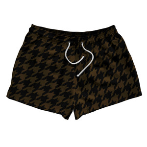 Brown Dark And Black Houndstooth 2.5" Swim Shorts Made In USA