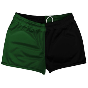 Green Hunter And Black Quad Color Shorty Short Gym Shorts 2.5" Inseam Made In USA Green Hunter And Black Quad Color Shorty Short Gym Shorts 2.5" Inseam Made In USA