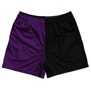 Purple Medium And Black Quad Color Rugby Gym Short 5 Inch Inseam With Pockets Made In USA Purple Medium And Black Quad Color Rugby Gym Short 5 Inch Inseam With Pockets Made In USA