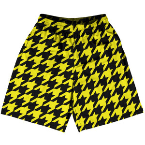 Yellow Bright And Black Houndstooth Basketball Practice Shorts Made In USA Yellow Bright And Black Houndstooth Basketball Practice Shorts Made In USA