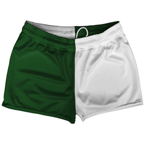 Green Hunter And White Quad Color Shorty Short Gym Shorts 2.5" Inseam Made In USA Green Hunter And White Quad Color Shorty Short Gym Shorts 2.5" Inseam Made In USA