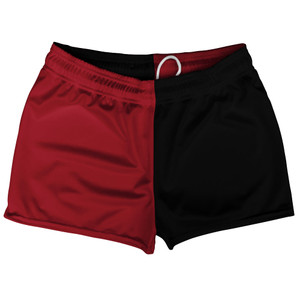 Red Cardinal And Black Quad Color Shorty Short Gym Shorts 2.5" Inseam Made In USA Red Cardinal And Black Quad Color Shorty Short Gym Shorts 2.5" Inseam Made In USA