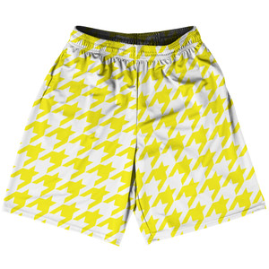 Yellow Bright And White Houndstooth Basketball Practice Shorts Made In USA Yellow Bright And White Houndstooth Basketball Practice Shorts Made In USA