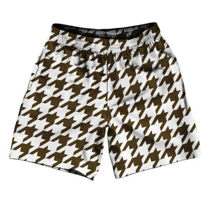 Brown Dark And White Houndstooth Athletic Running Fitness Exercise Shorts 7" Inseam Shorts Made In USA Brown Dark And White Houndstooth Athletic Running Fitness Exercise Shorts 7" Inseam Shorts Made In USA