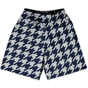Blue Navy And Grey Medium Houndstooth Basketball Practice Shorts Made In USA