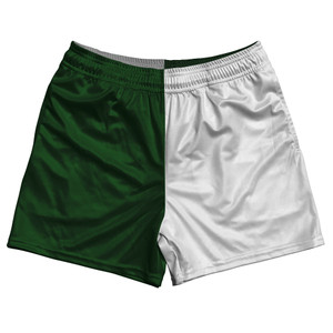 Green Hunter And White Quad Color Rugby Gym Short 5 Inch Inseam With Pockets Made In USA Green Hunter And White Quad Color Rugby Gym Short 5 Inch Inseam With Pockets Made In USA
