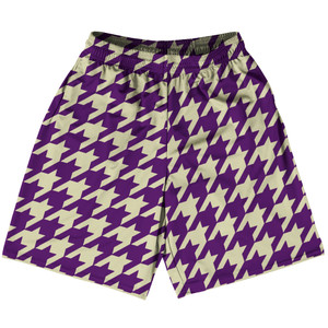 Purple Medium And Vegas Gold Houndstooth Lacrosse Shorts Made In USA Purple Medium And Vegas Gold Houndstooth Lacrosse Shorts Made In USA