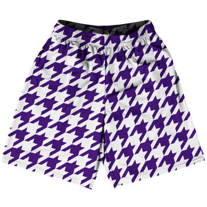 Purple Lakers And White Houndstooth Basketball Practice Shorts Made In USA