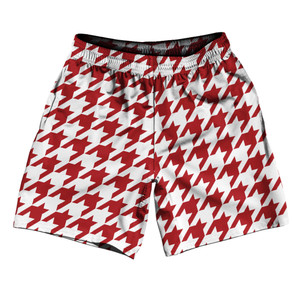 Red Dark And White Houndstooth Athletic Running Fitness Exercise Shorts 7" Inseam Shorts Made In USA Red Dark And White Houndstooth Athletic Running Fitness Exercise Shorts 7" Inseam Shorts Made In USA