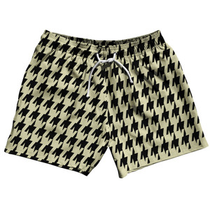 Vegas Gold And Black Houndstooth 5" Swim Shorts Made In USA Vegas Gold And Black Houndstooth 5" Swim Shorts Made In USA