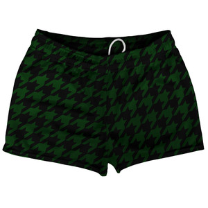 Green Forest And Black Houndstooth Shorty Short Gym Shorts 2.5" Inseam Made In USA Green Forest And Black Houndstooth Shorty Short Gym Shorts 2.5" Inseam Made In USA