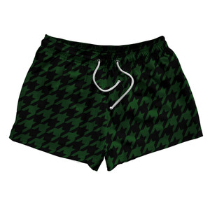 Green Hunter And Black Houndstooth 2.5" Swim Shorts Made In USA
