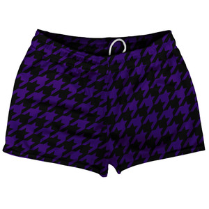 Purple Lakers And Black Houndstooth Shorty Short Gym Shorts 2.5" Inseam Made In USA Purple Lakers And Black Houndstooth Shorty Short Gym Shorts 2.5" Inseam Made In USA