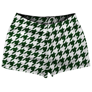 Green Forest And White Houndstooth Shorty Short Gym Shorts 2.5" Inseam Made In USA Green Forest And White Houndstooth Shorty Short Gym Shorts 2.5" Inseam Made In USA