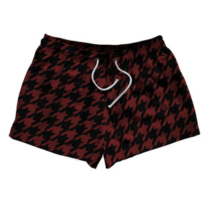 Red Maroon And Black Houndstooth 2.5" Swim Shorts Made In USA
