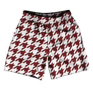 Red Maroon And White Houndstooth Athletic Running Fitness Exercise Shorts 7" Inseam Shorts Made In USA Red Maroon And White Houndstooth Athletic Running Fitness Exercise Shorts 7" Inseam Shorts Made In USA