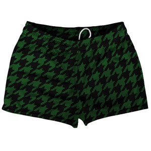 Green Hunter And Black Houndstooth Shorty Short Gym Shorts 2.5" Inseam Made In USA Green Hunter And Black Houndstooth Shorty Short Gym Shorts 2.5" Inseam Made In USA