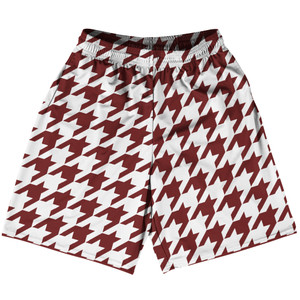 Red Maroon And White Houndstooth Lacrosse Shorts Made In USA Red Maroon And White Houndstooth Lacrosse Shorts Made In USA