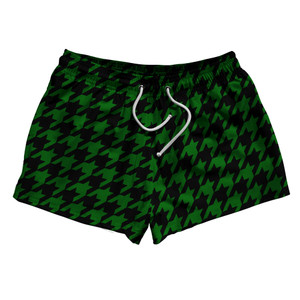 Green Kelly And Black Houndstooth 2.5" Swim Shorts Made In USA