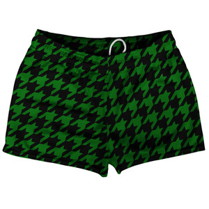 Green Kelly And Black Houndstooth Shorty Short Gym Shorts 2.5" Inseam Made In USA Green Kelly And Black Houndstooth Shorty Short Gym Shorts 2.5" Inseam Made In USA