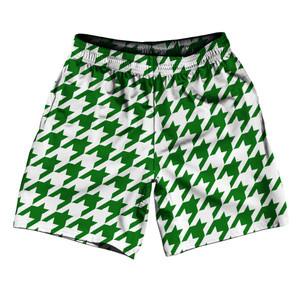 Green Kelly And White Houndstooth Athletic Running Fitness Exercise Shorts 7" Inseam Shorts Made In USA Green Kelly And White Houndstooth Athletic Running Fitness Exercise Shorts 7" Inseam Shorts Made In USA
