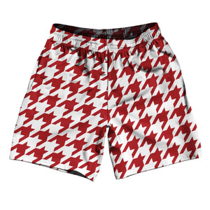 Red Dark And White Houndstooth Soccer Shorts Made In USA Red Dark And White Houndstooth Soccer Shorts Made In USA