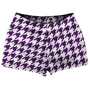 Purple Medium And White Houndstooth Shorty Short Gym Shorts 2.5" Inseam Made In USA Purple Medium And White Houndstooth Shorty Short Gym Shorts 2.5" Inseam Made In USA