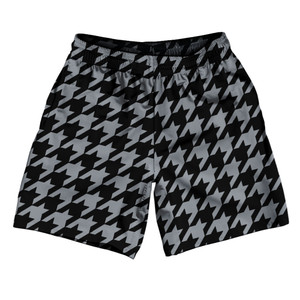 Grey Dark And Black Houndstooth Athletic Running Fitness Exercise Shorts 7" Inseam Shorts Made In USA Grey Dark And Black Houndstooth Athletic Running Fitness Exercise Shorts 7" Inseam Shorts Made In USA