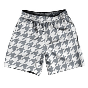 Grey Dark And White Houndstooth Athletic Running Fitness Exercise Shorts 7" Inseam Shorts Made In USA Grey Dark And White Houndstooth Athletic Running Fitness Exercise Shorts 7" Inseam Shorts Made In USA