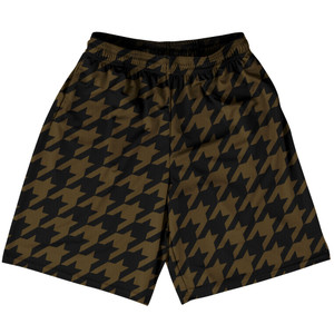 Brown Dark And Black Houndstooth Basketball Practice Shorts Made In USA Brown Dark And Black Houndstooth Basketball Practice Shorts Made In USA