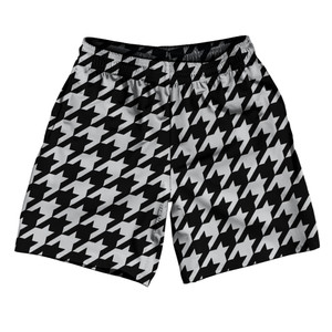 Grey Medium And Black Houndstooth Athletic Running Fitness Exercise Shorts 7" Inseam Shorts Made In USA Grey Medium And Black Houndstooth Athletic Running Fitness Exercise Shorts 7" Inseam Shorts Made In USA