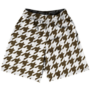 Brown Dark And White Houndstooth Basketball Practice Shorts Made In USA Brown Dark And White Houndstooth Basketball Practice Shorts Made In USA