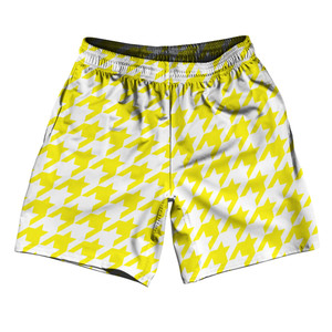 Yellow Bright And White Houndstooth Soccer Shorts Made In USA Yellow Bright And White Houndstooth Soccer Shorts Made In USA