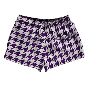 Purple Medium And White Houndstooth 2.5" Swim Shorts Made In USA