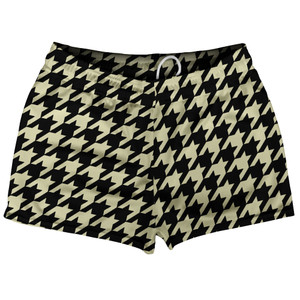 Vegas Gold And Black Houndstooth Shorty Short Gym Shorts 2.5" Inseam Made In USA Vegas Gold And Black Houndstooth Shorty Short Gym Shorts 2.5" Inseam Made In USA