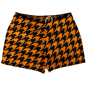 Orange Tennessee And Black Houndstooth Shorty Short Gym Shorts 2.5" Inseam Made In USA Orange Tennessee And Black Houndstooth Shorty Short Gym Shorts 2.5" Inseam Made In USA