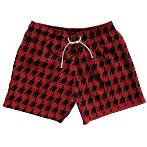Red Dark And Black Houndstooth 5" Swim Shorts Made In USA
