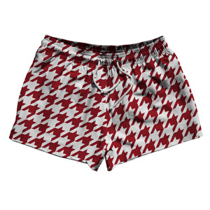 Red Cardinal And White Houndstooth 2.5" Swim Shorts Made In USA