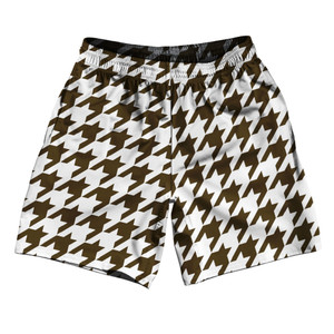 Brown Dark And White Houndstooth Soccer Shorts Made In USA Brown Dark And White Houndstooth Soccer Shorts Made In USA