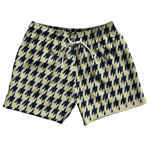 Blue Navy And Vegas Gold Houndstooth 5" Swim Shorts Made In USA